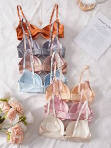 7pcs/Set Women's Simple Casual Comfortable Padded Wire Free Bras, Solid Color Sexy Lingerie - Multicolor - View 2