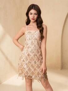 SHEIN Teen Girl Elegant Sequins Tassel Strap Dress