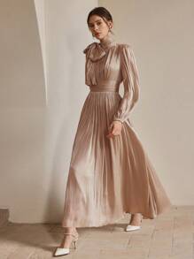 Anewsta Women's Long Dress, Spring/Autumn, Waist Pleated, Shiny, Elegant & Versatile