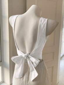 Comfortcana 夏季女式亚麻露背系带休闲度假背心 - 白色 - 查看 1