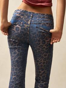 Bohemela Damen Jeans mit goldfarbenem Foliendruck, Schlag-Bein-Form, niedriger Bundhöhe 599119