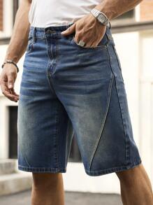 RivetRise Men's Summer Casual Washed Loose Slanted Pocket Denim Shorts