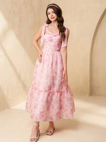 SHEIN Vestido con estampado floral elegante y tirantes desmontables, perfecto para adolescentes, bodas y ocasiones formales