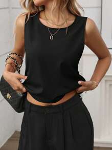 Balvessa Casual Backless Bow Design Decorated Tank Top For Summer - Black - View 5