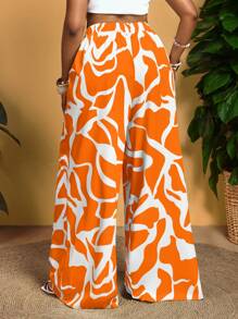 Slaydiva Plus Size Casual Loose All-Over Print Wide Leg Pants
