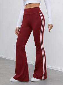 SHEIN Tall Pure Black High Elastic Knitted Side Seam White Webbing Tights Suitable For Autumn And Winter - Burgundy - View 3