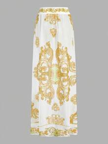 Swim Oasis Women's Baroque Print Sexy Bikini Set With Coverup And Skirt, Summer Beach - Yellow - View 6