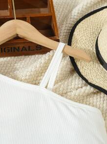 2 Stücke/Set Mädchen Mode geripptes Trägershirt, Denim Shorts mit Gürtel, für Frühling/Sommer - Verschiedenfarbig - Übersicht 4