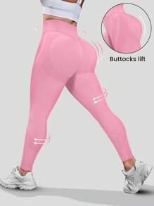 SHEIN Sport Studio Leggins deportivos sin costuras que levantan el trasero, talla grande