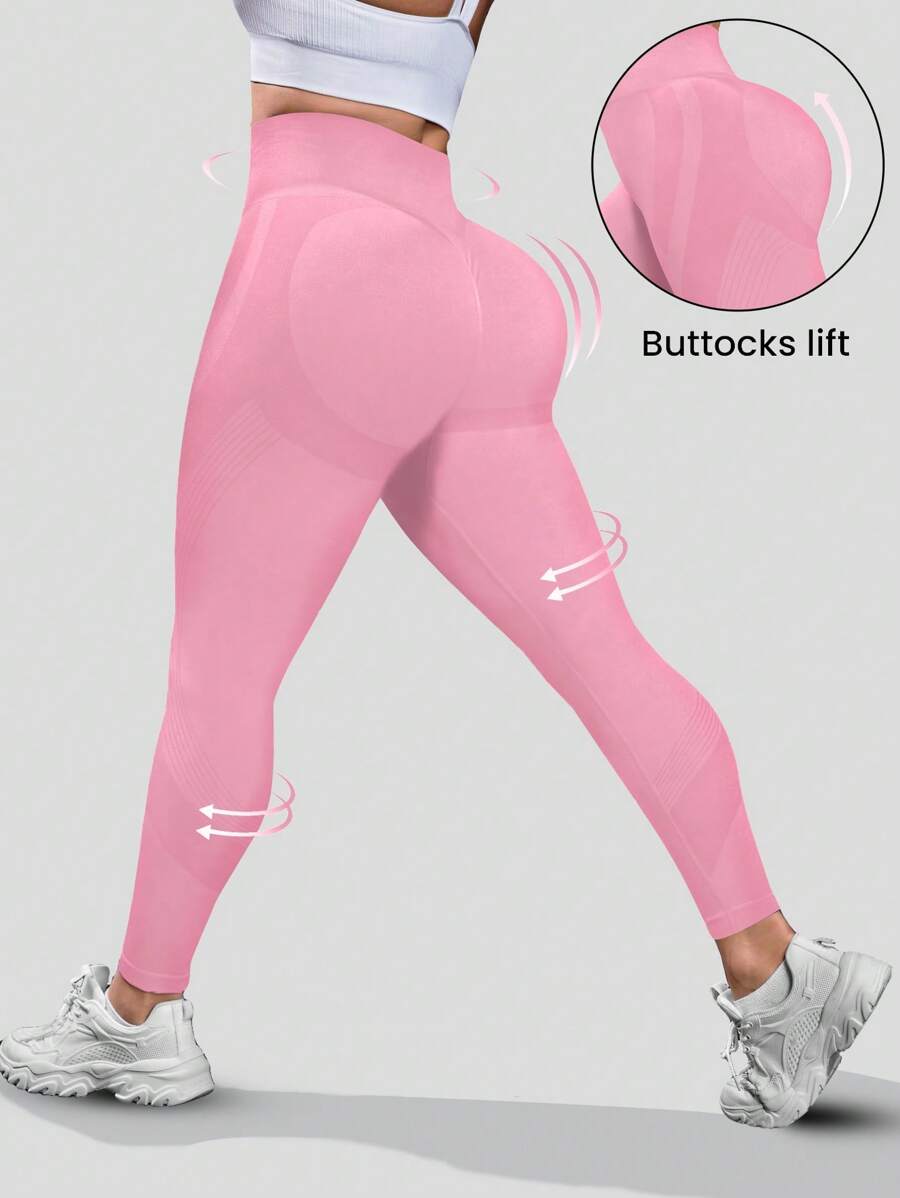 SHEIN Sport Studio Leggins deportivos sin costuras que levantan el trasero, talla grande