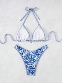 Swim Mod Floral Print Bikini Set, Vacation & Beach Swimwear For Summer - Multicolor - View 2