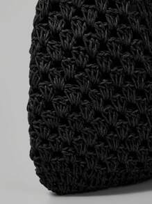 Ontre Women's Vacation Solid Color Bohemian Straw Hollow Out Shoulder Bag - Black - View 5