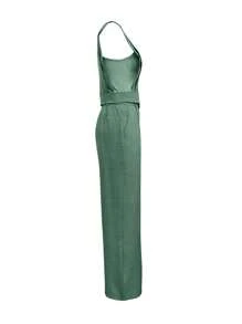INAWLY Conjunto de dos piezas de camiseta y pantalones de unicolor para mujer, informal para primavera/verano