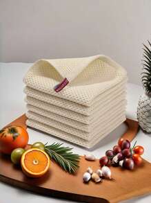 SHEIN 5pcs 100% New Highly Absorbent Soft Dish Cloth, Honeycomb Cloth,Kitchen Towels, Cleaning Rags,Suitable For Kitchen, Bathroom And Household Cleaning - Beige - View 6