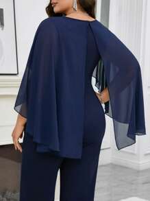 SHEIN Clasi Tuta elegante con rouches e abbinamenti di colore tinta unita per taglie forti