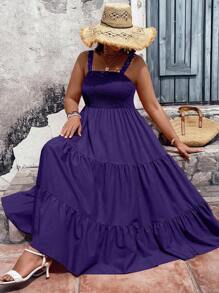 SHEIN Clasi Plus Size Solid Color A-Line Swing Cami Dress Maxi Women Outfit - Purple - View 6