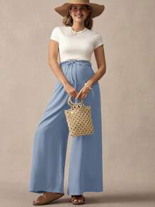 Boho Mama Pantalones casuales de cintura alta de unicolor para maternidad de vacaciones