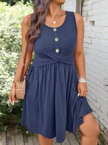 SHEIN LUNE Plus Size Women Casual Sleeveless Twist Design Midi Dress