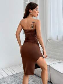 SHEIN PETITE Split Thigh Tube Bodycon Short Summer Dress,Summer Dresses,Summer Dresses For Women
Spring Clothes