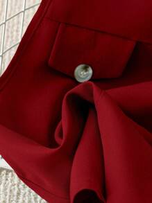 SHEIN Clasi 女士优雅休闲通勤无袖 V 领束腰上衣搭配 A 字长裙套装，纯色复古风搭配服装，适合度假和办公室通勤 - 酒紅色 - 查看 4