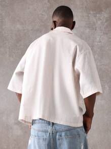 SUMWON Designer Embroidered Rose Short Sleeve Button Up Shirt Linen Feel Feel Look Resort Beach Vacation Wedding Guest Summer Spring Casual Evening Wear - Beige - View 2