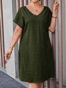 EMERY ROSE Plus Size Loose Fit Solid Color Batwing Sleeve Casual Dress Spring Outfits For Women Bridal Shower Dress White Elegant,Summer Outfits For Women,Sun Dresses For Women