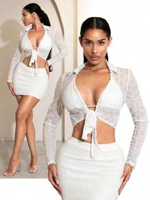 Sirith Áo khoác nhẹ xuyên thấu màu trơn cho nữ mùa hè - trắng - Xem 1