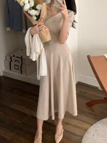 DAZY Rochie lungă pentru femei, elegantă, cu decolteu pentru slăbit