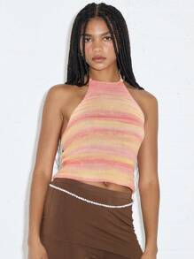 COUREZ Tie Back Halter Neck Knit Top ,Summer For Women, Casual ,Y2K,Casual Music Festival Vintage - Multicolor - View 6