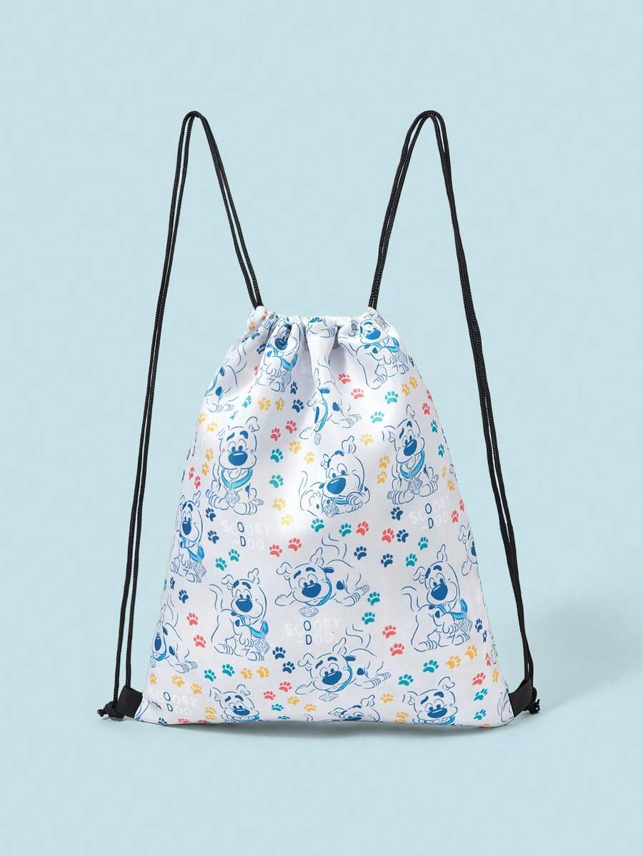SCOOBY-DOO X SHEIN Cartoon Dog Pattern Drawstring Bag, Drawstring Backpack For Sports, Fitness, Travel, Swimming, Beach, Gym Workout Pack, Unisex For Men, Women, Girls, Boys, Fitness Accessories