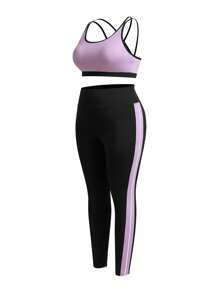 Easithlete Plus Size Short Sleeve T-Shirt And Biker Shorts 2pcs Sports Suit Workout Women Sets Glowmode Twilight - Multicolor - View 5