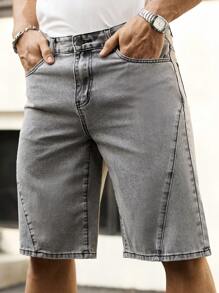 Manfinity Homme Shorts casuales de corte ancho de mezclilla de unicolor con bolsillo para hombre