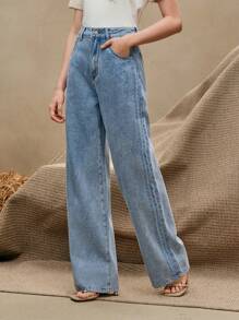 Anewsta Women's Fashionable Embroidered Elegant Versatile Straight-Leg Jeans - Blue - View 7