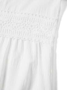 Ellevyn 女式编织提花纹理V领荷叶边下摆蕾丝花边夏季连衣裙 - 白色 - 查看 6