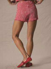 MUSERA Mid Rise Smocked Gingham Shorts Only Summer Cute Vacation 90's Y2k Al Fresco Festival Rave Fall Autumn Winter Fall Winter