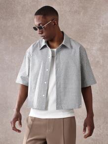 SUMWON Classic Check Pattern Short Sleeve Button Down Casual Shirt Lightweight Summer Business Office Wear Versatile Daily Wear Collared Shirt Modern Cut - Light Grey - View 6