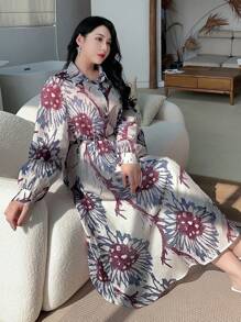 Dazy Plus Set di 2 pezzi: Blusa lunga con colletto e stampa floreale + Gonna