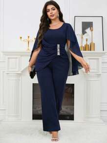 SHEIN Clasi Tuta elegante con rouches e abbinamenti di colore tinta unita per taglie forti