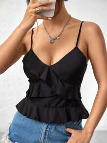 Flirla Blusa Sin Mangas De Mujer Con Dobladillo De Volantes Y Color Sólido