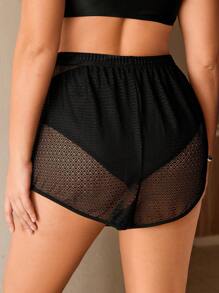 Swim Lushoire Set di top trasparente e pantaloncini in colore unito con vita regolabile adatto all'estate e alla spiaggia, in taglie comode
