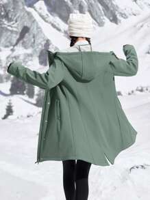 In My Nature Women's Hooded Fleece Mid-Length Windbreaker Keep Warm