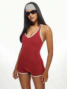 MISSGUIDED 运动性能连体衣超舒适交叉后背紧身衣健身舞蹈训练服瑜伽跑步锻炼紧身衣春夏运动