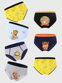 7pcs/Pack Young Boy Cute Lion Multi-Color Print Cotton Briefs, Versatile Underwear Set For All Season Back To School Fashion - Multicolor - View 6