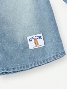 Denimly 年轻男孩 2 件套：复古西部学院风户外风格牛仔长袖衬衫和可调节抽绳牛仔松紧腰短裤