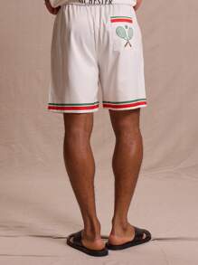 Musero Pantalones cortos de satén con estampado y ribete de contraste en talla grande, solo para primavera, verano, vacaciones y Pascua