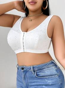 SHEIN Bralette de cierre delantero bordado minimalista de unicolor para tallas grandes - Blanco - Ver 4