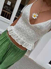 INAWLY Women Hollow Embroidered Front Camisole Top - White - View 2