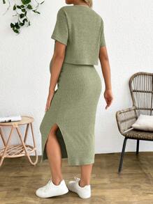 SHEIN 2-delige zwangerschapsoutfit in effen kleur met korte mouwen en rok, zomerse casual outfit