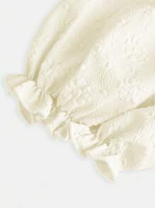 SHEIN 少女甜美休闲优雅可爱纹理花卉旗袍式连衣裙，中式领子，泡泡袖，粉色，春夏秋季，适合日常、上学和约会 - 米色 - 查看 5