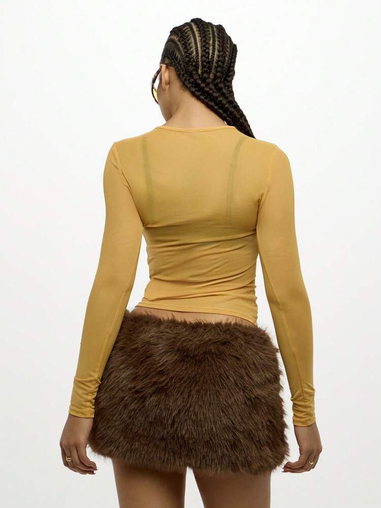 SUMWON WOMEN Mesh Long Sleeve Crop Top Basic Layering Essential
